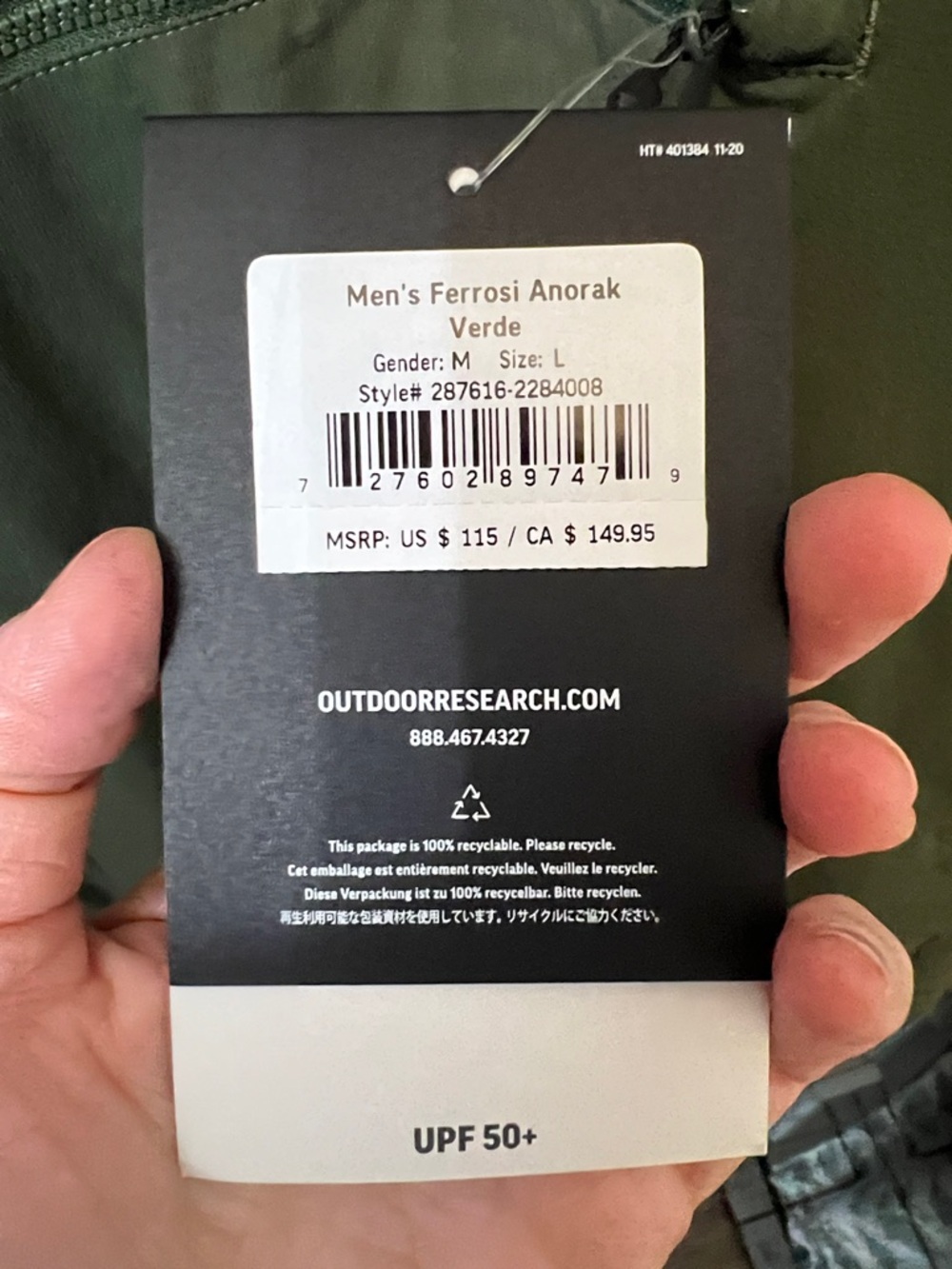 NWT Outdoor Research Ferrosi Anorak 1/2 Zip in Large Verde (forest green) UNISEX - Picture 3 of 12